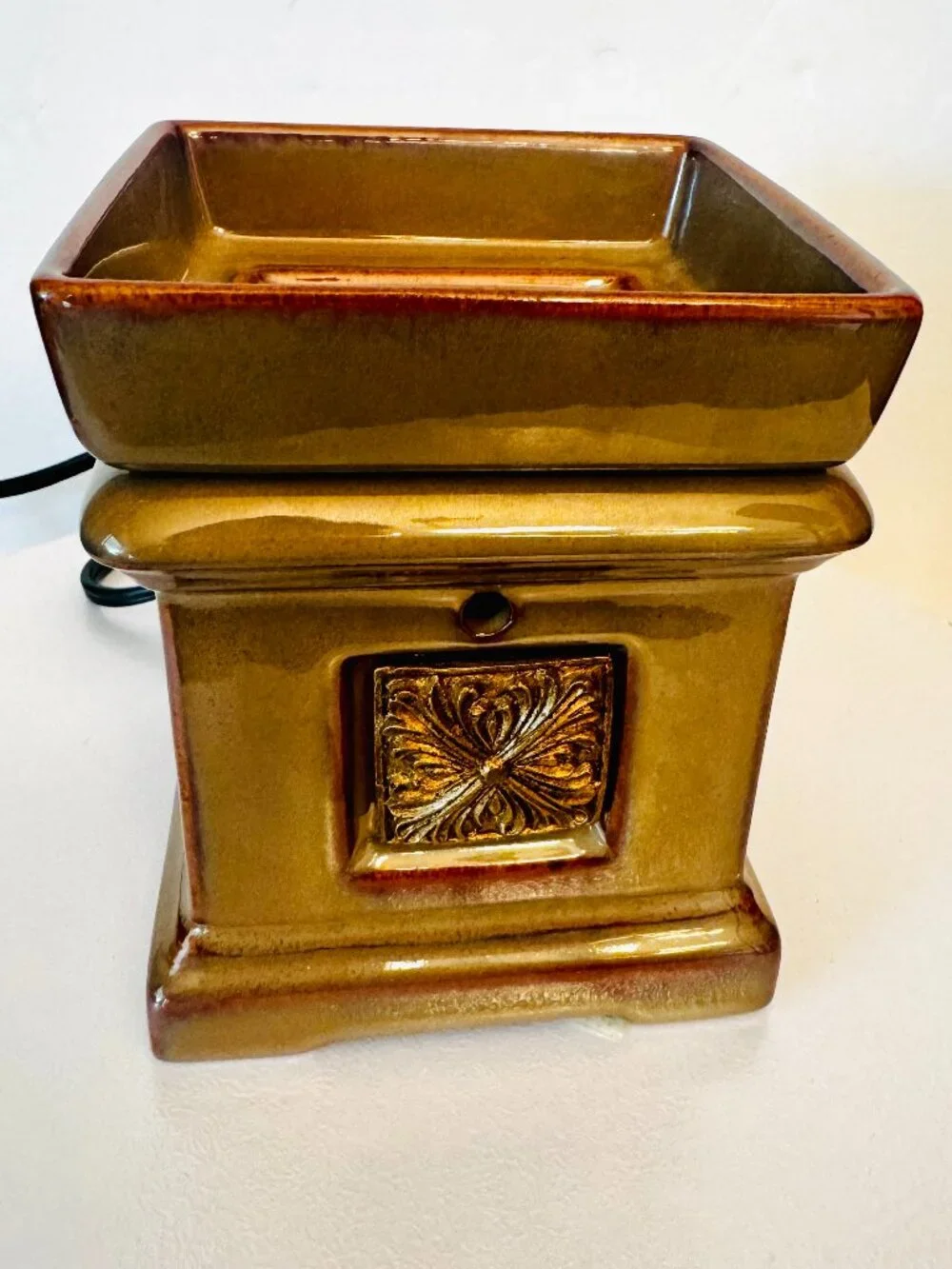 Decorative Brown Green Ceramic Wax Melter  Warmer Romanesque Electric Melting Di